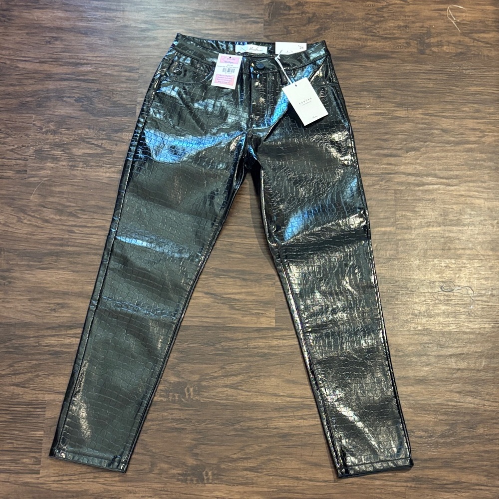 KanCan Black Patent Croc Pants